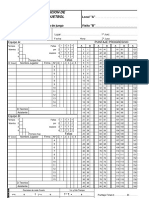 Planilla de juego de básquet